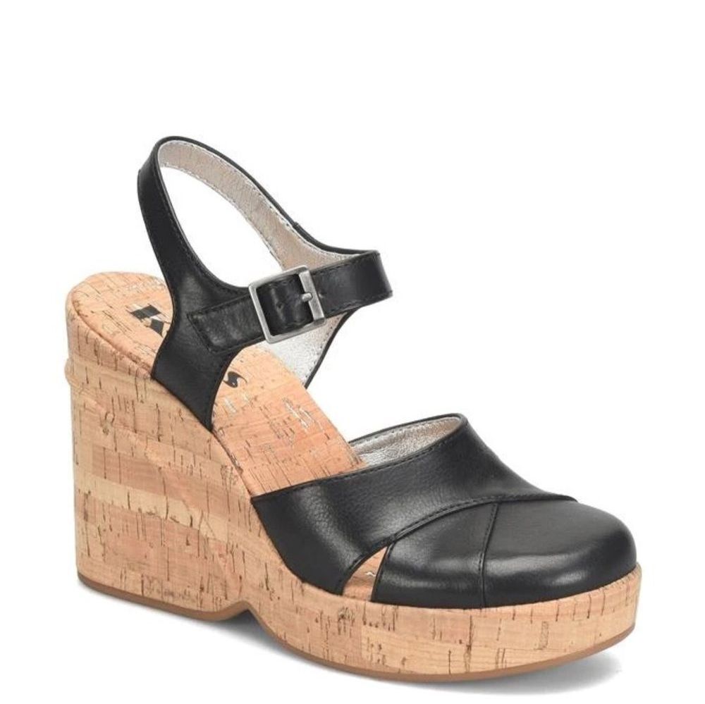 NIB Korks Kork-Ease ‘Babette’ Black Cork Platform Sandal Heels Summer New in Box